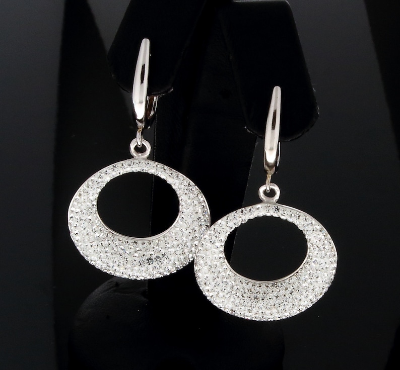 Creole Pave Earrings Leverback CZ Sterling Silver and pave Dangle and Drop Earrings Cubic Zirconia Pave and White 925 Silver