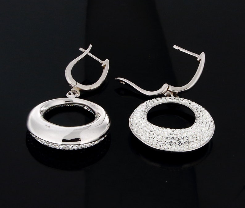 Creole Pave Earrings Leverback CZ Sterling Silver and pave Dangle and Drop Earrings Cubic Zirconia Pave and White 925 Silver