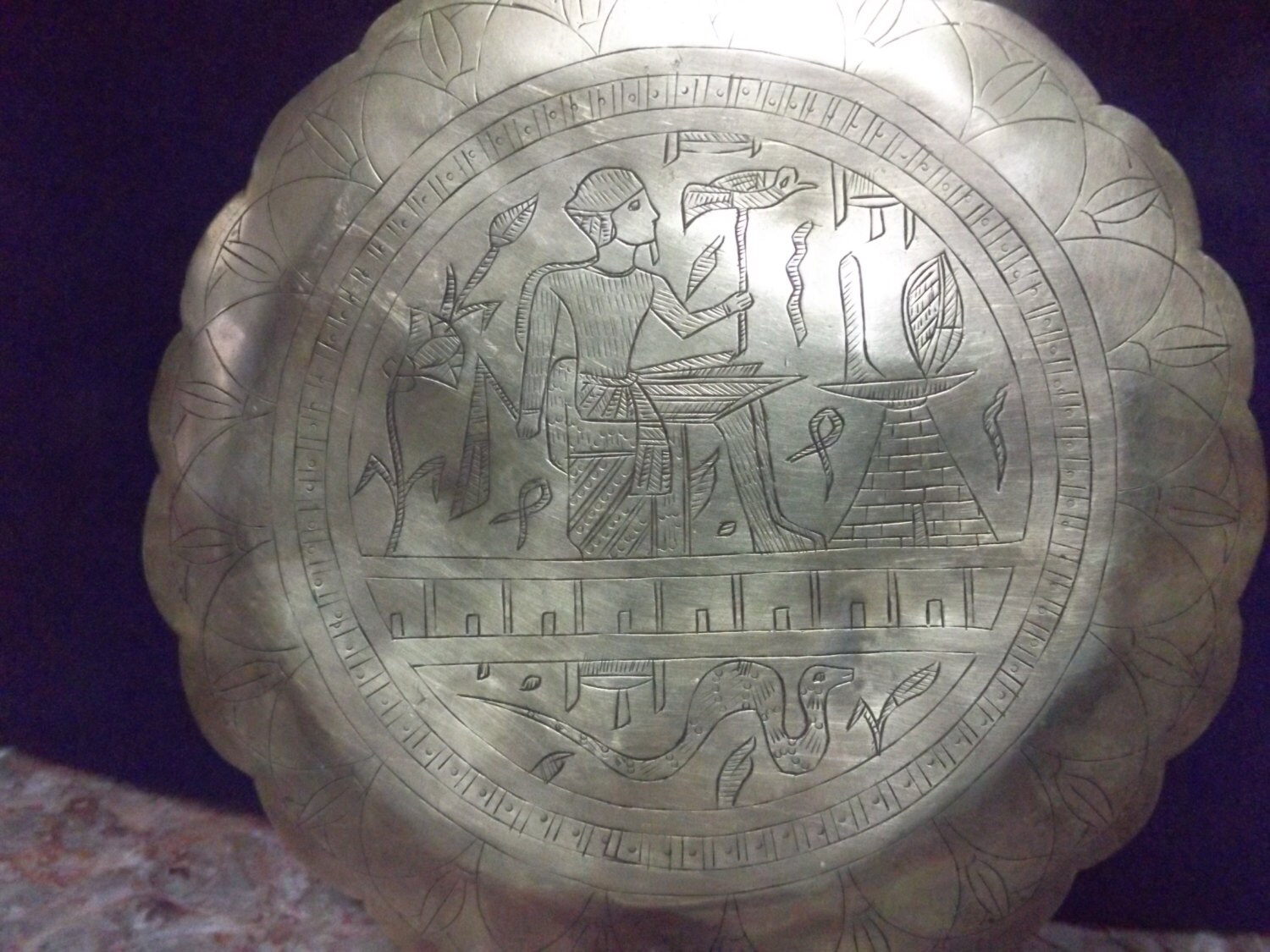 Brass Etched Egyptian Plate Etsy