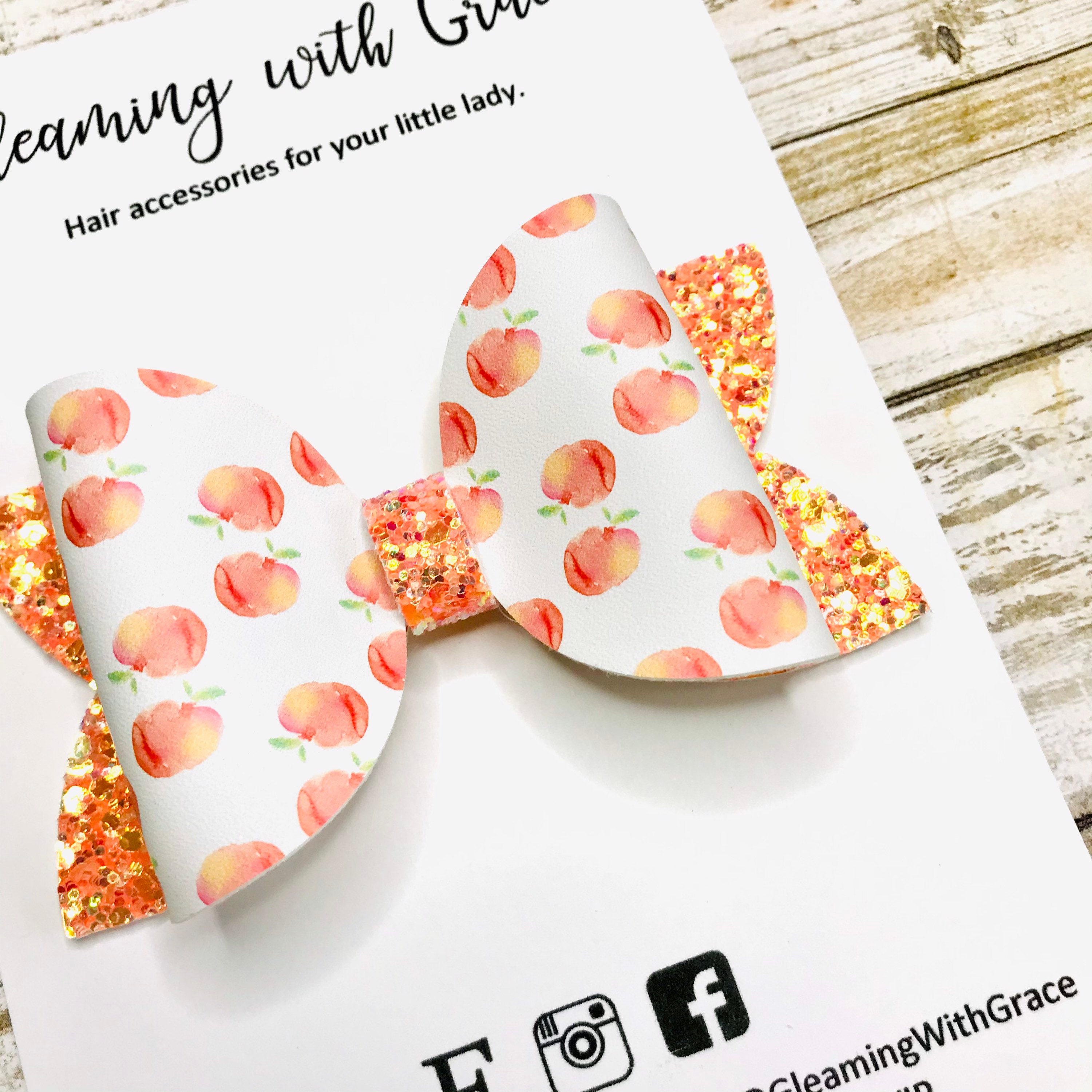 Peach Hair Bow Peach Glitter Bow Orange Hair Bow Summer Etsy