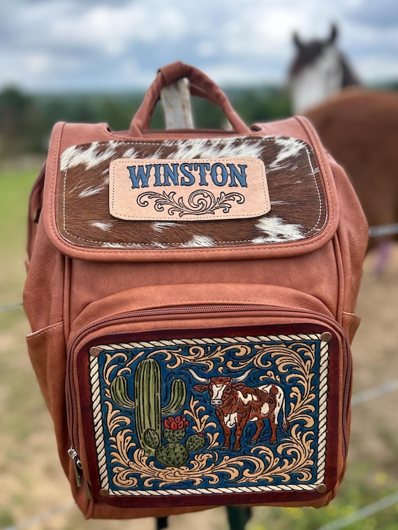 Custom Tooled Leather Western Diaper Bag