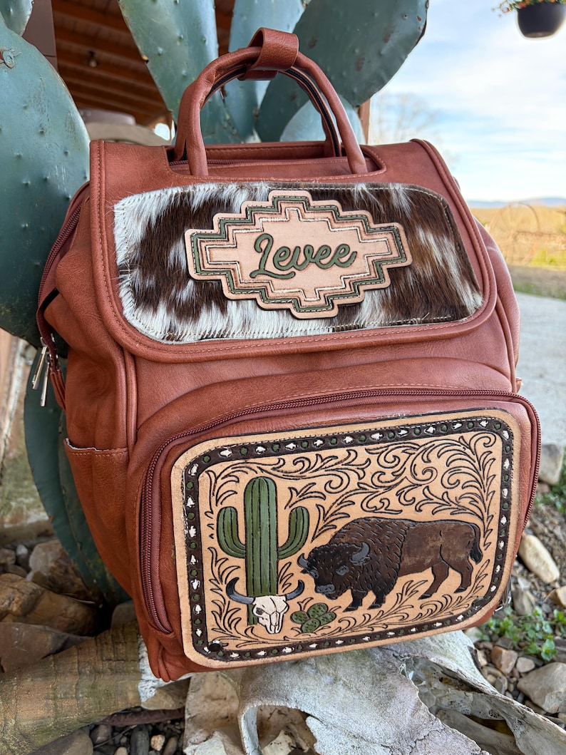 Custom Tooled Leather Western Diaper Bag image 16