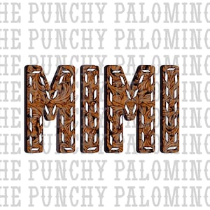 Western Tooled Leather Buckstitch Mimi PNG Digital Download