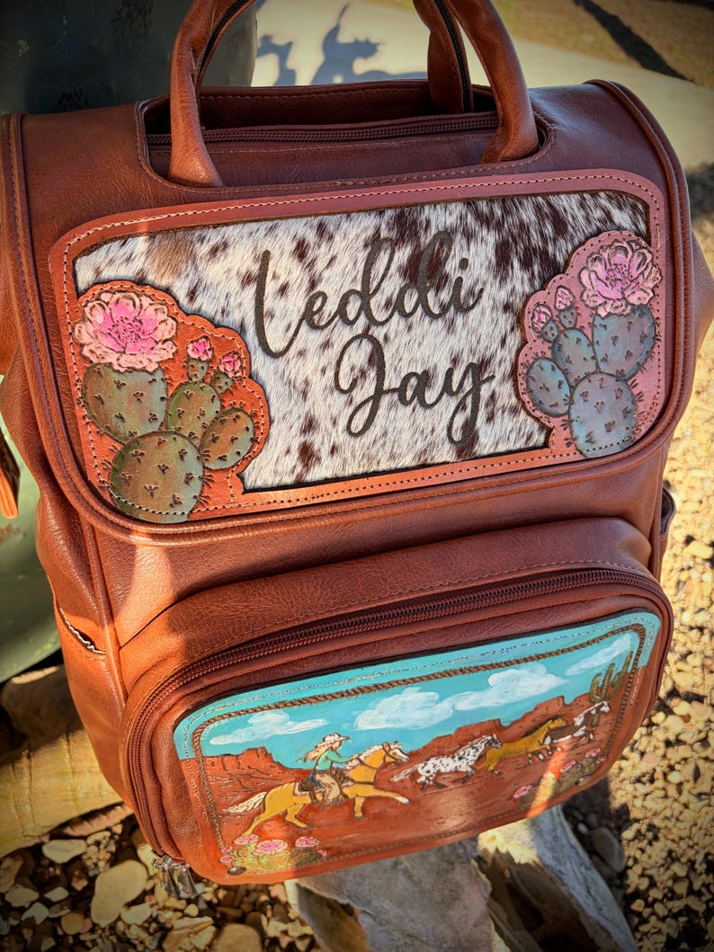 Custom Tooled Leather Western Diaper Bag image 12