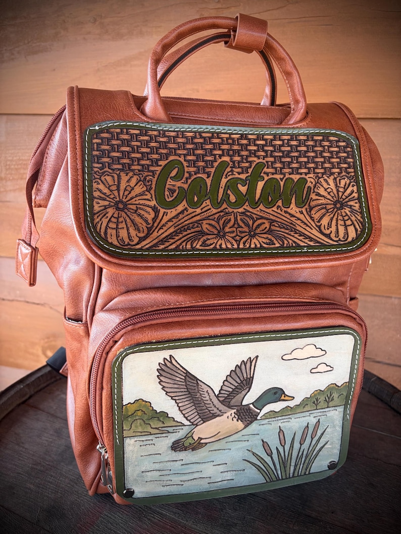 Custom Tooled Leather Western Diaper Bag image 3