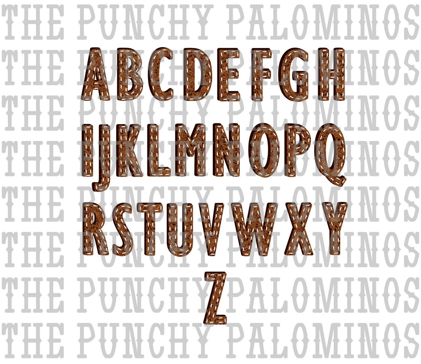 Tooled Leather Buckstitch Western Alphabet Digital Download
