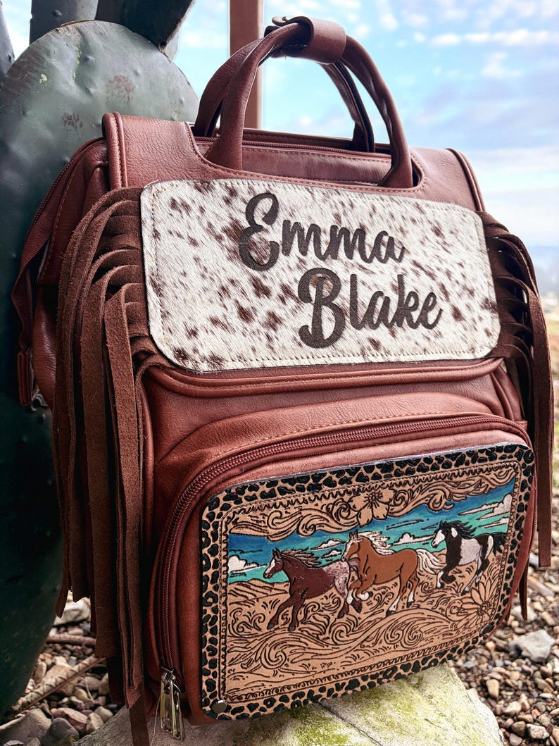 Custom Tooled Leather Western Diaper Bag image 13