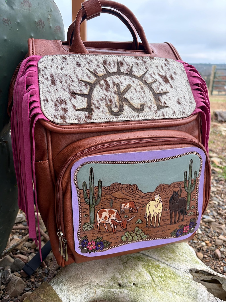 Custom Tooled Leather Western Diaper Bag image 14