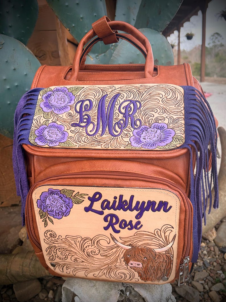 Custom Tooled Leather Western Diaper Bag image 15