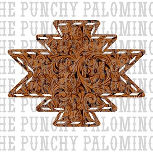May include: A brown leather-like starburst design with a floral pattern. The design is in the shape of a star with eight points.