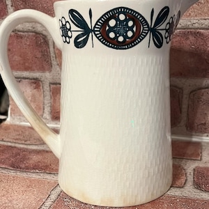 Vintage Stavangerflint MCM pitcher (Norway) White With Blue And Burgundy Design *Free shipping