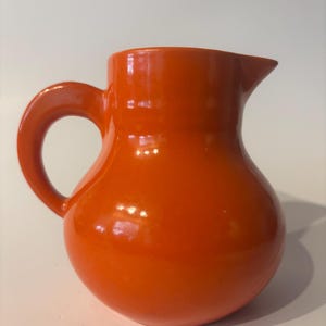 Vintage 1940s Cameron Clay Tilt Ball Creamer Orange Red Pottery Pitcher Mid Century USA