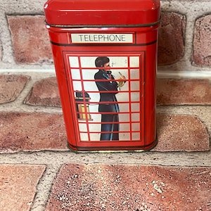 Vintage Ahmad Tea Red Metal Hinged Lid Telephone Booth Phone Box.  Made In Hong Kong. *Free shipping