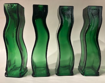 Vintage Pier 1 Italian Green Art Glass Candle Holders Set of 4 Wavy Postmodern Sculptural