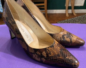 Women's Vintage Brown Snakeskin Leather High Heel Pumps Size 6M Made in Spain *Free shipping*