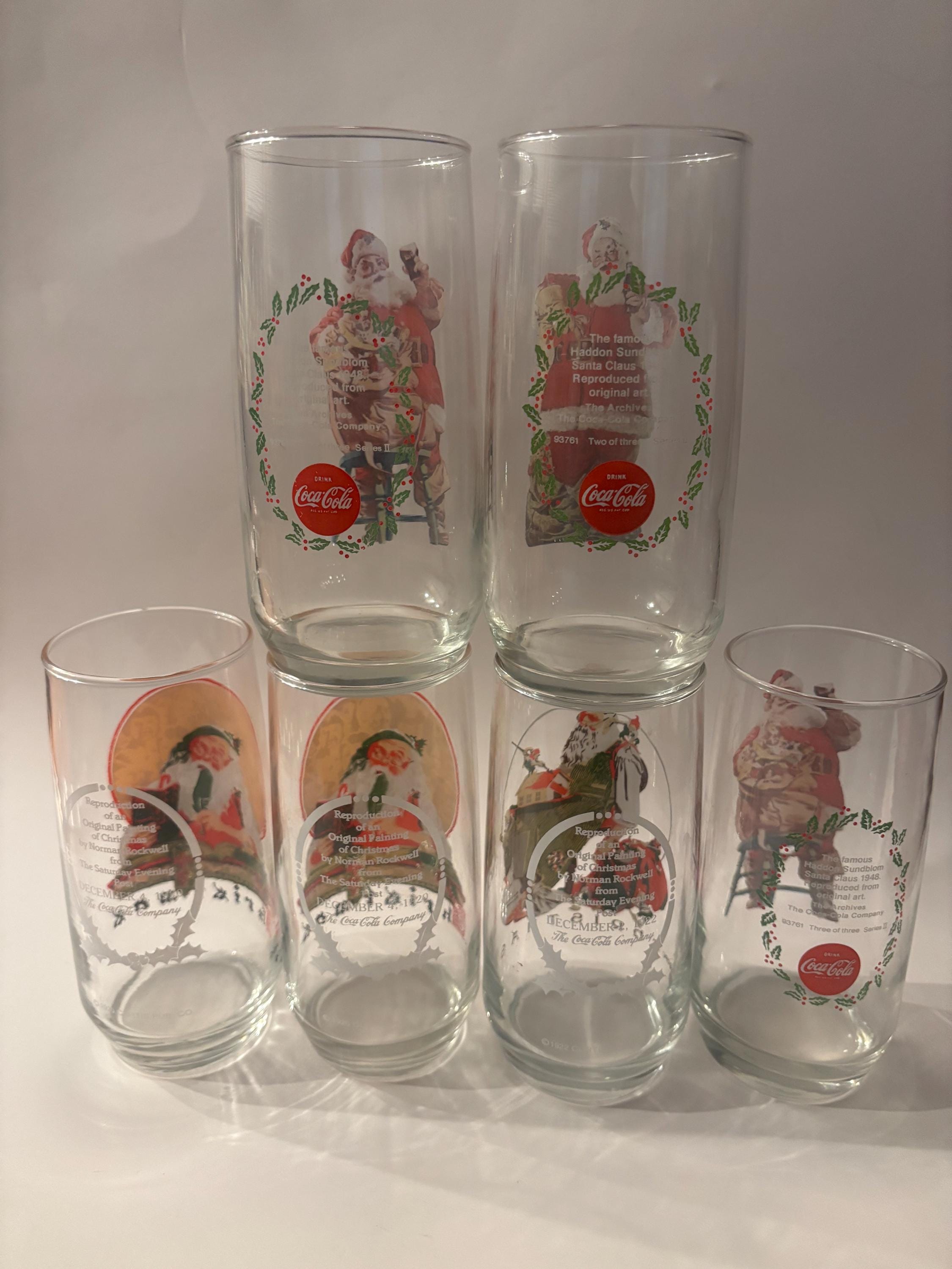 Vintage Coca Cola Christmas Glasses Set 6 Santa Sundblom Rockwell