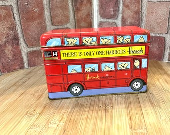 Harrod's Knightsbridge London England Double Decker Teddy Bear Bus Toffee Tin *Free shipping