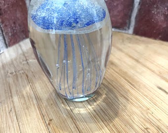 Small Clear & Blue Glass Vintage Jellyfish Paperweight