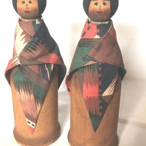Vintage Set of 2 Native American Women Handcrafted Wood Candlestick Holders *Free shipping*