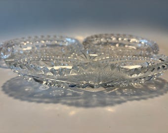 Vintage Pressed Glass Trinket Dish Lot Oval Candy Dishes Clear Cut Glass Style