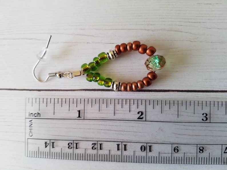 Sale *** Drop Earrings Antique Silver Czech Glass Seed Beads Brown Green