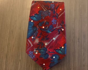 Men’s  Tie New  floral Rhinestone beaded party Red & blue Necktie