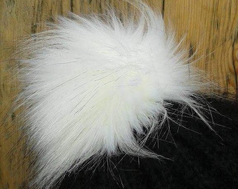 Spare Arctic Fox - White Faux Fur Pom Pom Bobble for hat with press stud. Extra long fur. Large Detachable pom pom 77 colours available