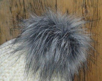 UK Made Spare Keeshond Grey Faux Fur 20 cm Pom Pom Bobble for hat with press stud. Extra long fur. Large Detachable pom pom. 52 cols