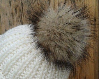 New cols UK made. Spare Sable Mink Brown Faux Fur Pom Pom Bobble for hat with press stud. 5 Colour ways. Large Detachable pom pom 60+ cols