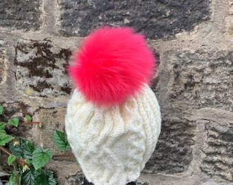 UK Made. Spare Coral Faux Fur 15 cm 17 cm Pom Pom Bobble for hat with press stud. long fur. Large Detachable 17cm pom pom. 73 colours