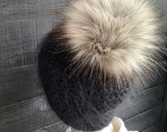 UK Made Large Pom Pom Canadian Mink faux fur Bobble for hat with press stud. Extra long fur. Large Detachable pom pom. 77 colours