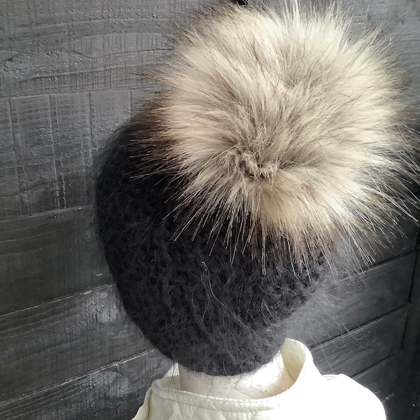 UK Made Large Pom Pom Canadian Mink faux fur Bobble for hat with press stud. Extra long fur. Large Detachable pom pom. 77 colours