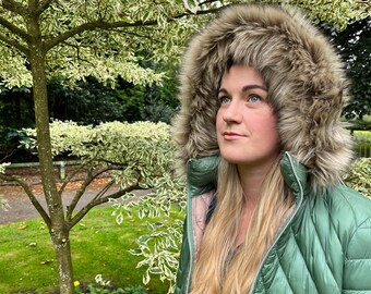 Faux Fur hood trim, Luxury Tweed lined Pearl Sable Mink large and Fluffy detachable.  Faux Fur Hood Trim. Assorted sizes.