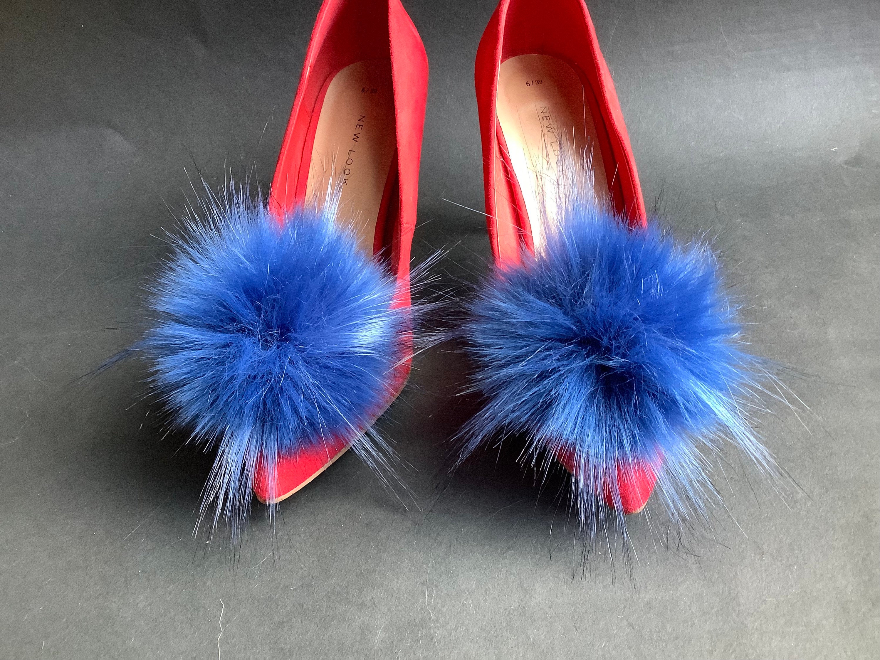 Pair of Pom Pom Clips Blue Faux Fur 11-17 Cm Pom -