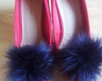 Pair of Pom Pom Shoe Clips Navy Faux Fur 9 to 13 cm pom pom. 55 colours in 2 sizes available.