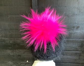 UK Made. Spare Cerise Pink Faux Fur 21 cm Pom Pom Bobble for hat with press stud.long fur. Large Detachable 21cm pom pom, 73 colours