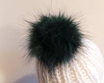 Spare Emerald Green Faux Fur 12-17 cm Pom Pom Bobble for hat with press stud. long fur. Large Detachable . 73 colours available