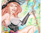 The Joy of Being a Witch - 5 quot x 7 quot , 8 quot x 10 quot or 9 quot x 12 quot Print - Dragon 39 s Crown Sorceress Art - Fantasy Pin Up