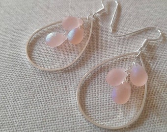 Silver Pink Sea Glass Earrings Pink Sea Glass Earrings Beach Earrings Teardrop Sea glass Earrings Sea Glass Jewelry Bridesmaids Earrings