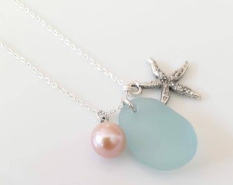 Valentine's Gift for Her Blue Sea Glass Necklace Sea Foam Sea Glass Jewelry  Beach Glass  Necklace Mermaid Jewelry Irish Sea Glass Necklace
