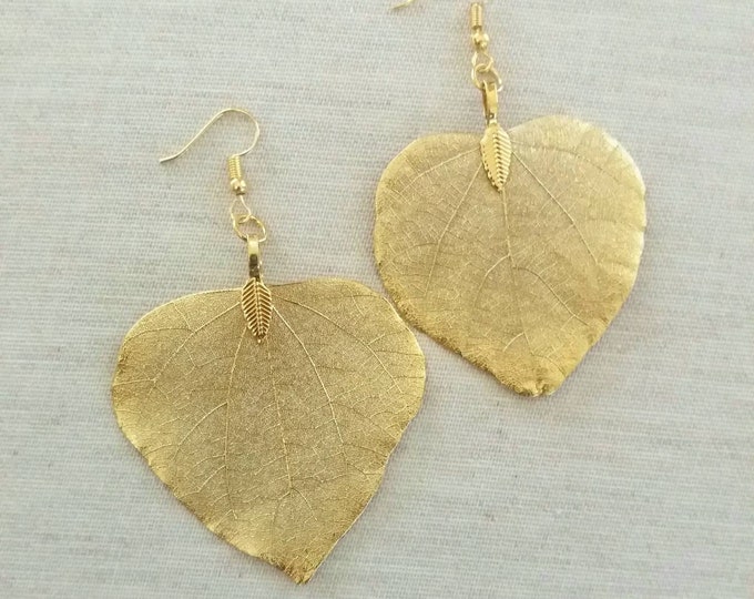 Real Leaf Earrings 18K Gold Dipped Leaf Earrings Gold Leaf Earrings Gold Dipped Leaves Natural