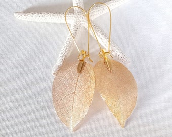 Real leaf earrings Gold dipped real leaf earrings Gold leaf Real leaves earrings Gold Real leaf earrings woodland jewelry natural jewelry