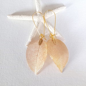 Real leaf earrings Gold dipped real leaf earrings Gold leaf Real leaves earrings Gold Real leaf earrings woodland jewelry natural jewelry image 1