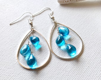 Blauwe oorbellen Teal blauwe oorbellen Strand oorbellen Teardrop oorbellen Drop Glass Sieraden Dangle Oorbellen