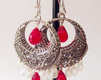 Christmas Earrings Red Glass Earrings Ruby Red Glass Earrings Vintage Red Glass Earrings Christmas Jewelry Christmas Gift for Her