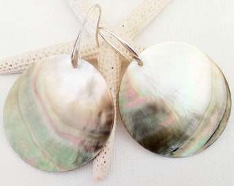 Silver Mother of pearl earrings  Mother of Pearl earrings  Large Shell earrings Beach Wedding earrings Mother of pearl beach earrings