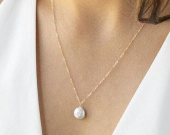Coin  pearl necklace White Coin Pearl pendant necklace Shell necklace Beach Wedding jewelry Coin pearl gold necklace Coin pearl jewelry