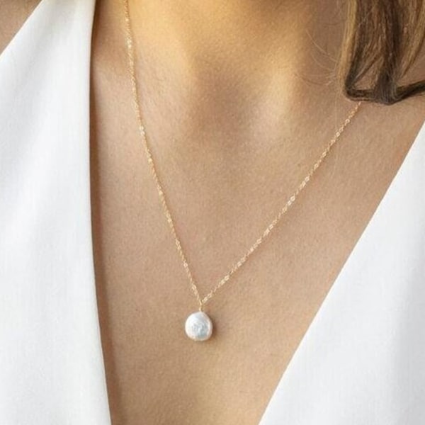 Coin  pearl necklace White Coin Pearl pendant necklace Shell necklace Beach Wedding jewelry Coin pearl gold necklace Coin pearl jewelry