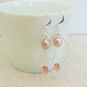 Freshwater Pearl Earrings Pink Pearl Earrings Pink Pearl Bridesmaids Earrings Pink Pearl Earrings  Bridesmaid Silver Bridal Pearl Earrings