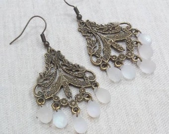 Moonstone Bronze earrings Moonstone Bronze leaf earrings Moonstone antique bronze leaf earrings dangle leaf earrings Moonstone Earrings